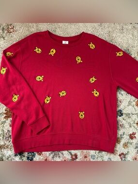 Disney Embroidered Winnie the Pooh Red Crewneck Sweatshirt